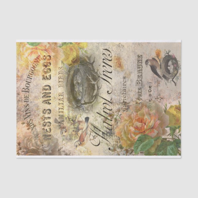 Vintage Birds in French Ephemera Decoupage  Tissue Paper (Front)