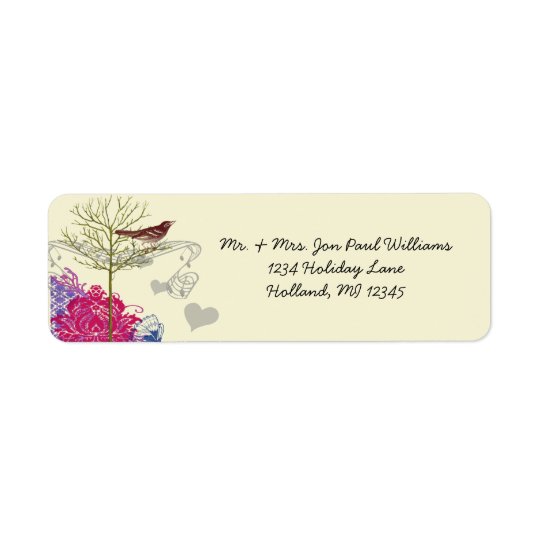 Vintage Birds Musical Bright Raspberry Damask Return Address Label