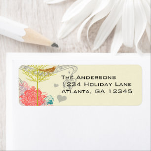 Vintage Birds Musical Coral Damask Tree Address