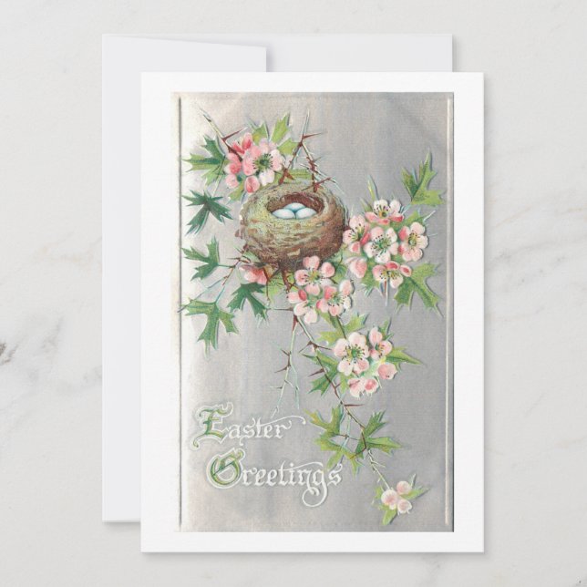 Vintage Bird's Nest, Flowers & Easter Greeting Holiday Card (Front)