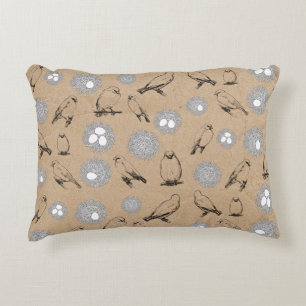 Vintage Birds & Nest Rustic Kraft Brown Accent Pillow