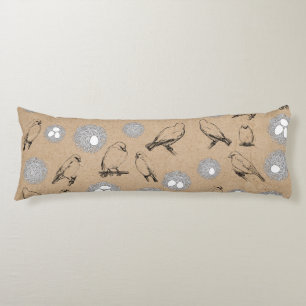 Vintage Birds & Nest Rustic Kraft Brown Body Pillow