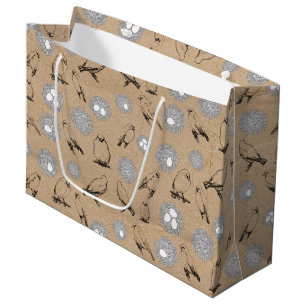 Vintage Birds & Nest Rustic Kraft Brown Large Gift Bag