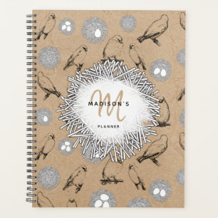 Vintage Birds & Nest Rustic Kraft Brown Planner