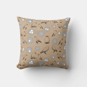 Vintage Birds & Nest Rustic Kraft Brown Throw Pillow