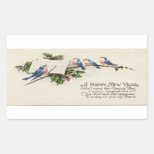 Vintage Birds New Year Sticker