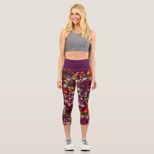 Vintage Birds of Paradise Purple  Capri Leggings
