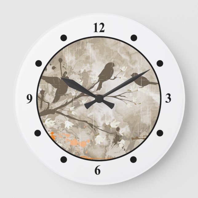 Vintage Birds on a Branch Large Clock (Front)
