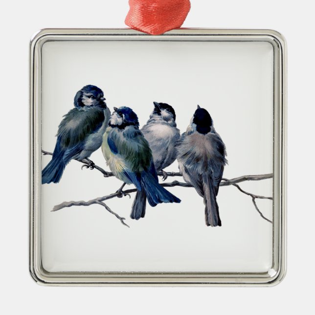 Vintage Birds on a Branch Metal Ornament (Front)