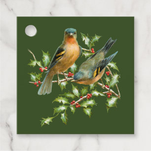 Vintage Birds on a Holly Branch Christmas Gift Tag