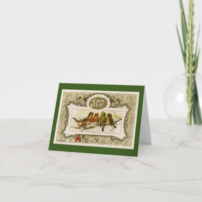 Vintage Birds On Branch Holiday Card (Front)