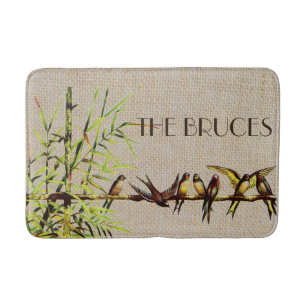 Vintage Birds on Branch Personalized Bath Mat