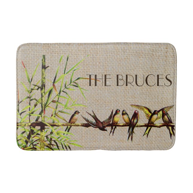 Vintage Birds on Branch Personalized Bath Mat (Front)