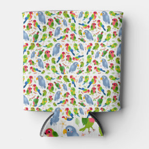 Vintage Birds Pattern, Colourful parakeet pattern Can Cooler