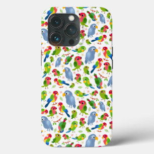Vintage Birds Pattern, Colourful parakeet pattern iPhone 13 Pro Case