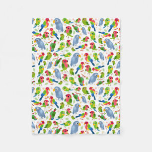 Vintage Birds Pattern, Colourful parakeet pattern Fleece Blanket