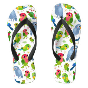 Vintage Birds Pattern, Colourful parakeet pattern Flip Flops