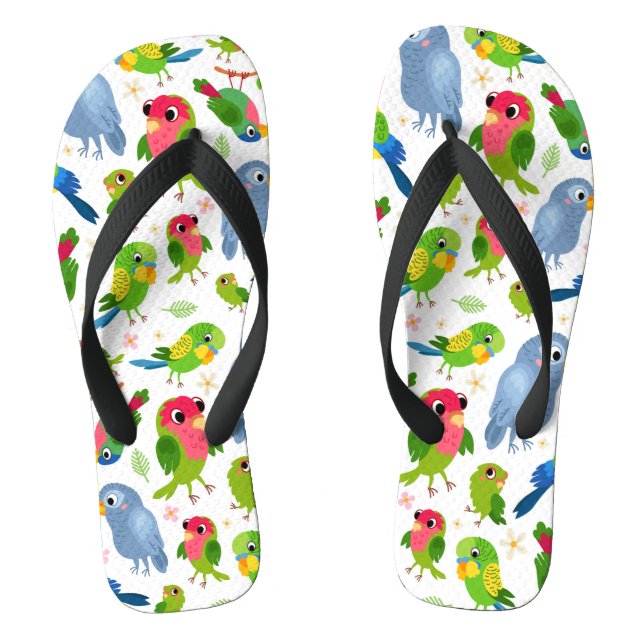 Vintage Birds Pattern, Colourful parakeet pattern Flip Flops (Footbed)
