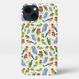 Vintage Birds Pattern, Colourful parakeet pattern iPhone 13 Case