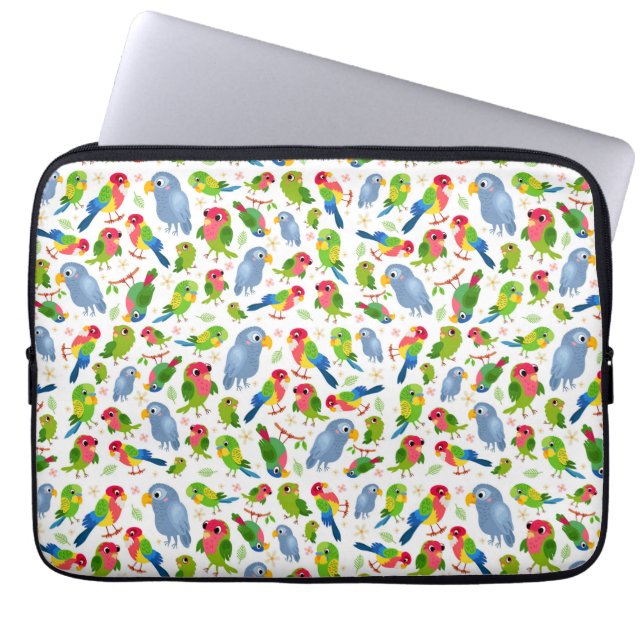 Vintage Birds Pattern, Colourful parakeet pattern Laptop Sleeve (Front)