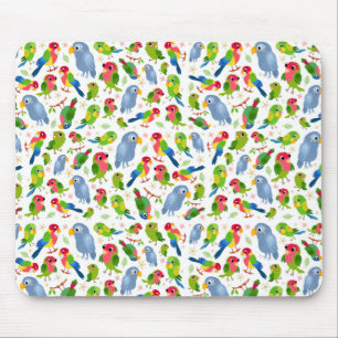 Vintage Birds Pattern, Colourful parakeet pattern Mouse Pad