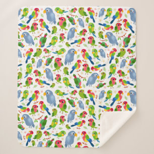 Vintage Birds Pattern, Colourful parakeet pattern Sherpa Blanket