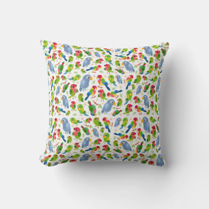 Vintage Birds Pattern, Colourful parakeet pattern Throw Pillow