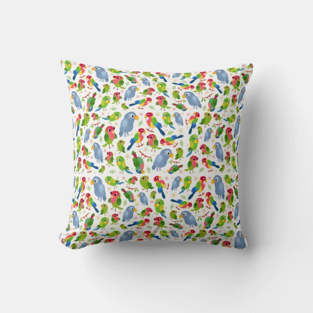 Vintage Birds Pattern, Colourful parakeet pattern Throw Pillow (Front)