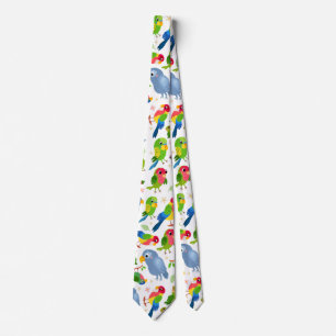Vintage Birds Pattern, Colourful parakeet pattern Tie