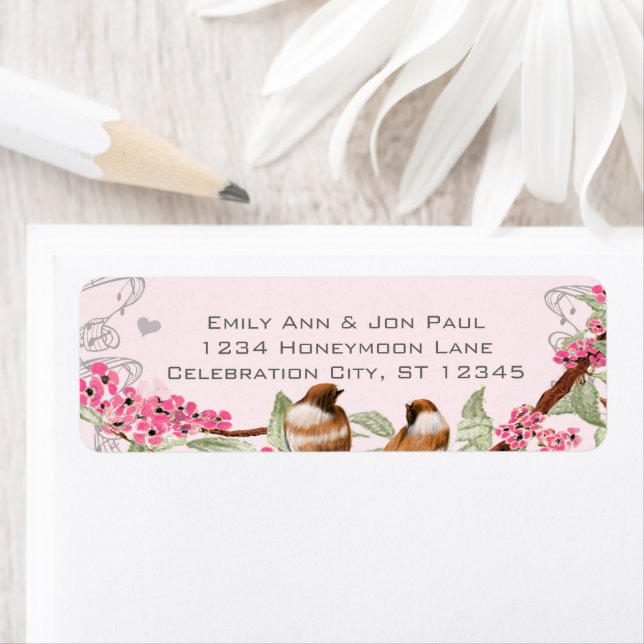 Vintage  Birds Pink Cherry Blossom Labels (Insitu)