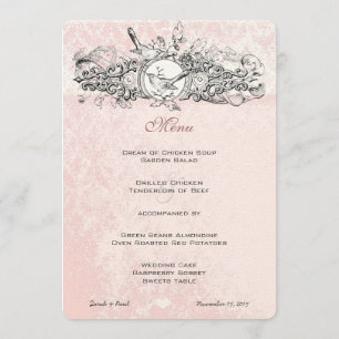 Vintage Birds Pink Musical Scroll Menu Mariage