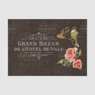 Vintage Birds Roses French Dark Tissue Paper