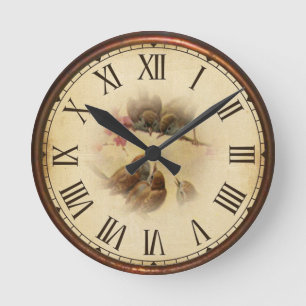 Vintage birds round clock