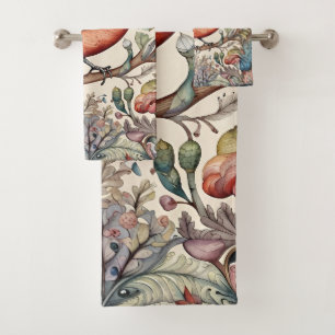 Vintage birds Scandinavian fabric design Bath Towel Set