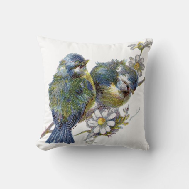 Vintage Birds Throw Pillow (Front)