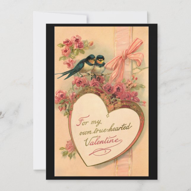 Vintage Birds Valentine's Day Custom Holiday Card (Front)