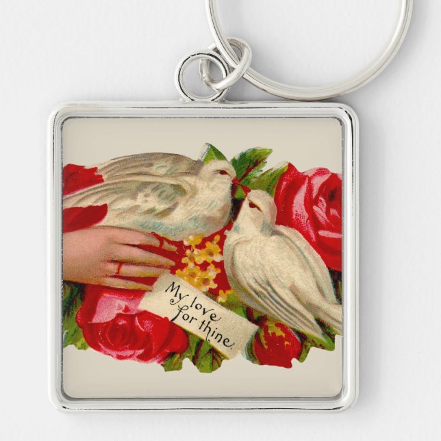 Vintage Birds Victorian Love Dove Classic Art Keychain (Front)