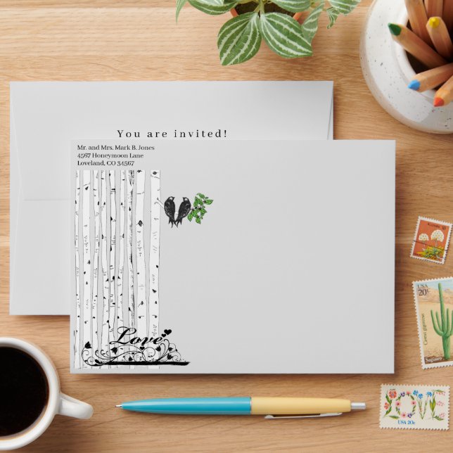 Vintage Birds Wedding Envelopes (Desk)