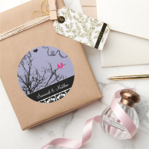 Vintage Birds Wedding Seal-choose background colou Classic Round Sticker