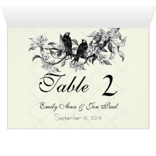 Vintage Birds Wedding Table Number Cards