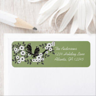Vintage Birds White Flowers Christmas Green Labels