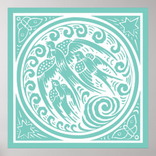 Vintage Birds with Butterflies and Stars Poster