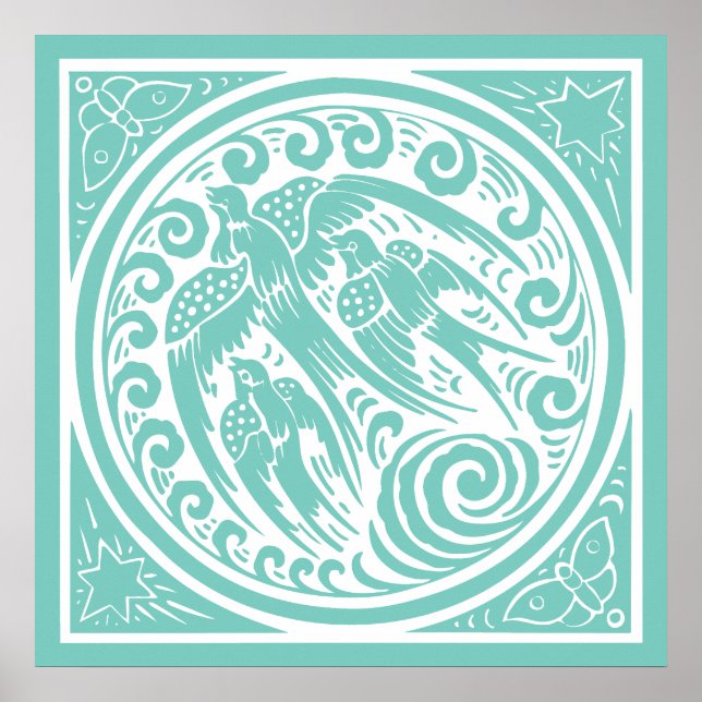 Vintage Birds with Butterflies and Stars Poster (Front)