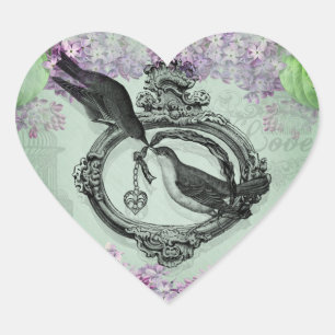 Vintage Birds With Heart Locket Apparel and Gifts Heart Sticker