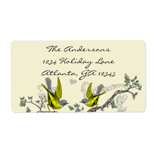 Vintage Birds Yellow & Grey Labels Felt