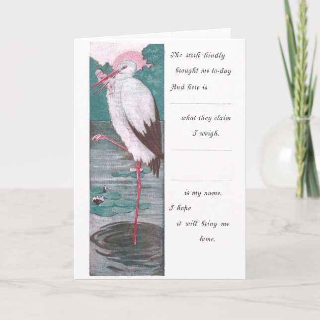 Vintage Birth Announcement with Stork (Front)