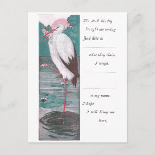 Vintage Birth Announcement with Stork Postcard