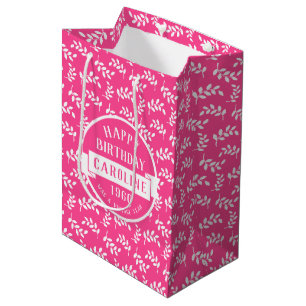 Vintage Birth Year Elegant Custom Color Floral Medium Gift Bag