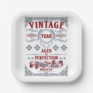 Vintage Birthday Aged to Perfection Classical Typo Paper Plate