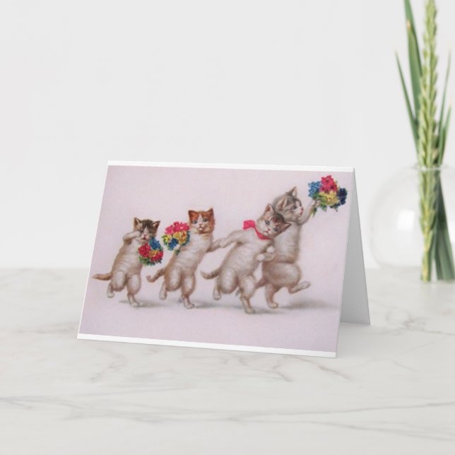 Vintage Birthday Card - Kittens With Flowers (Front)